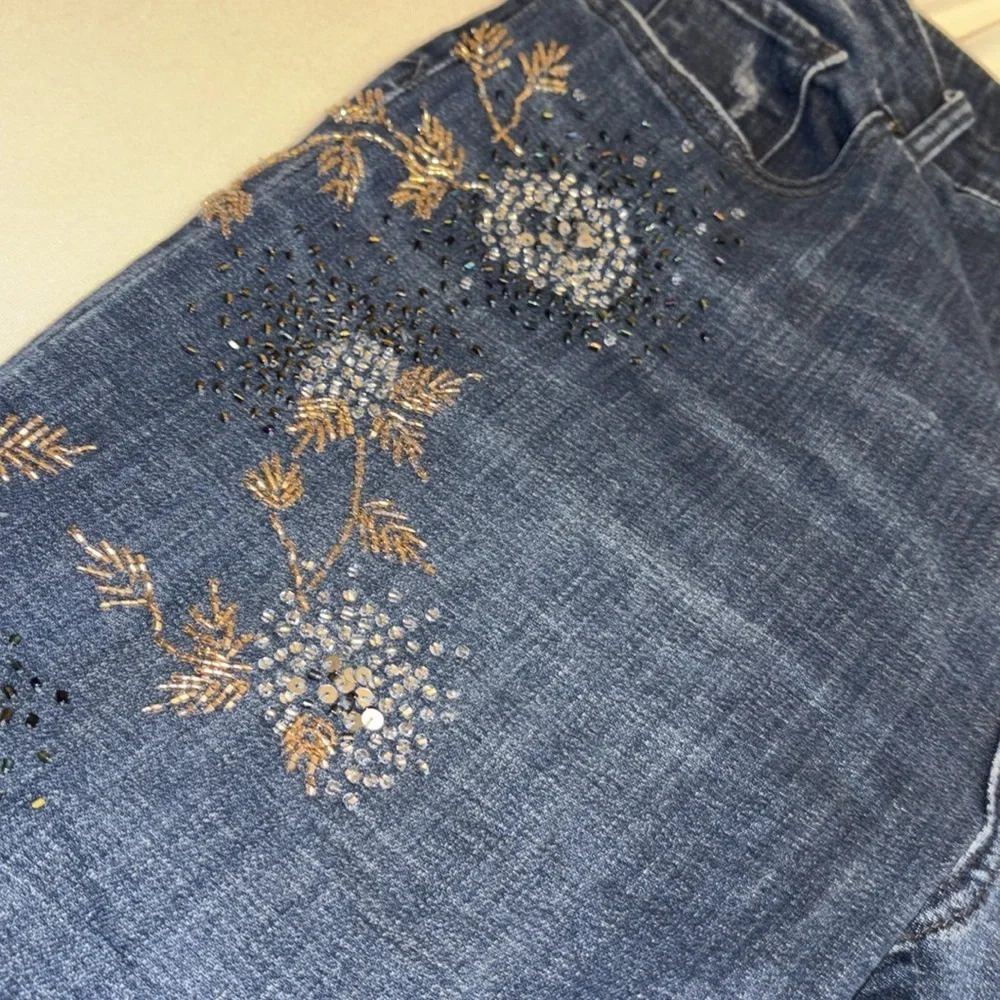 Chicos jeans slimming girlfriend ankle fit rhinestone/sequin decoration Sz 12R
